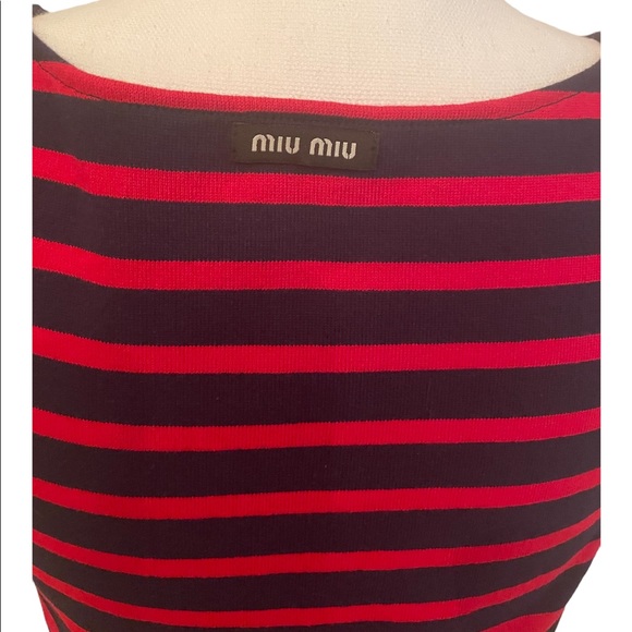 Miu Miu classic red & blue striped cotton dress w/a thin belt & sexy side slit. - Picture 5 of 10